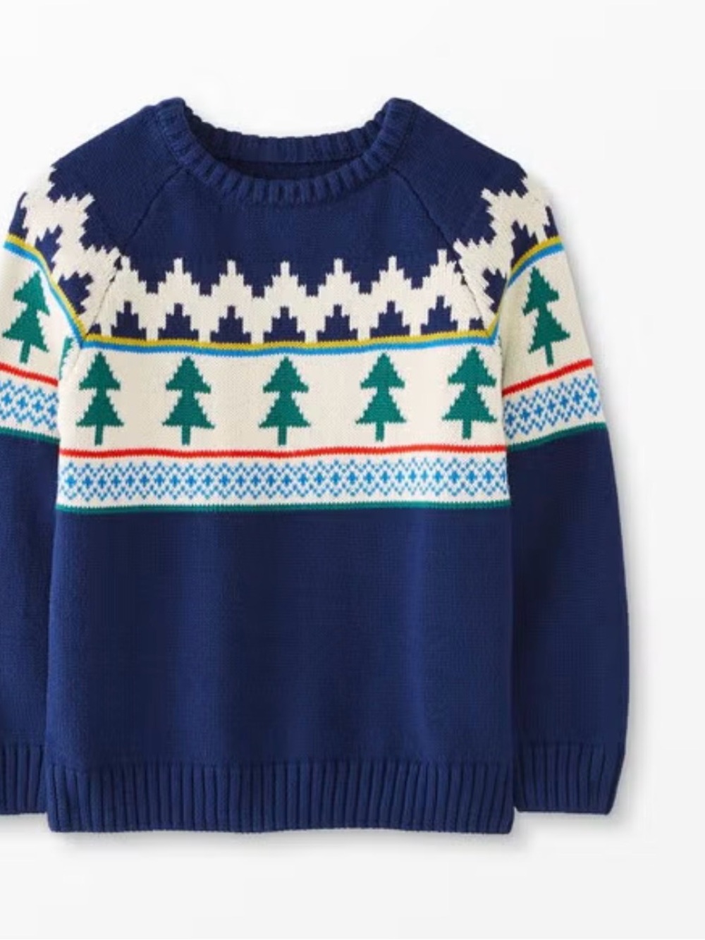 Hanna Andersson Boys (8) Fair Isle Tree Sweater Navy Blue Festive *Like New*